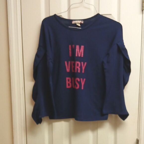🩷SPEECHLESS Girls Size M Long Sleeved Navy Shirt "I'm Very Busy" - Picture 1 of 8